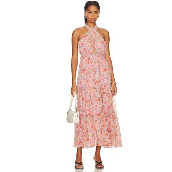 ASTR the label Women's Jaidee Halter Top Floral Maxi Dress in Pink Size Small - Picture 1 of 7